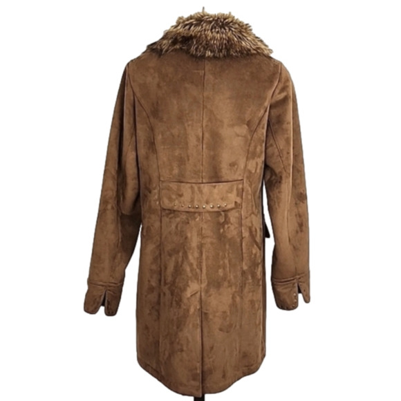 Centigrade Women's Long Faux Suede Button Up Winter Coat Faux Fur Collar Sz M - Picture 2 of 15